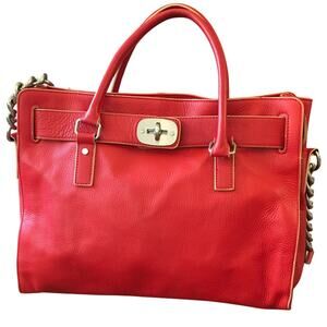 Charles Jourdan Red Pebbled Leather Satchel Bag Tote Vintage French Designer